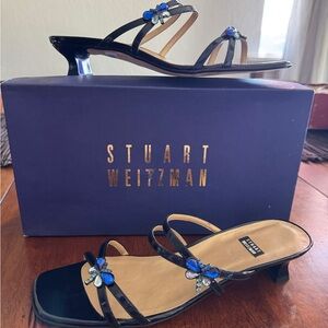 Stuart Weitzman Black Heels with Blue Embellishments